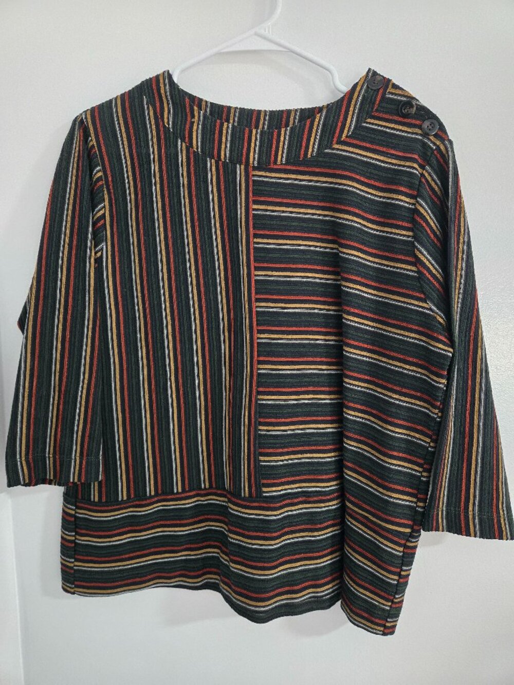 New Directions Women’s Striped 3/4 Sleeve Ribbed Knit Top Size Petite Large